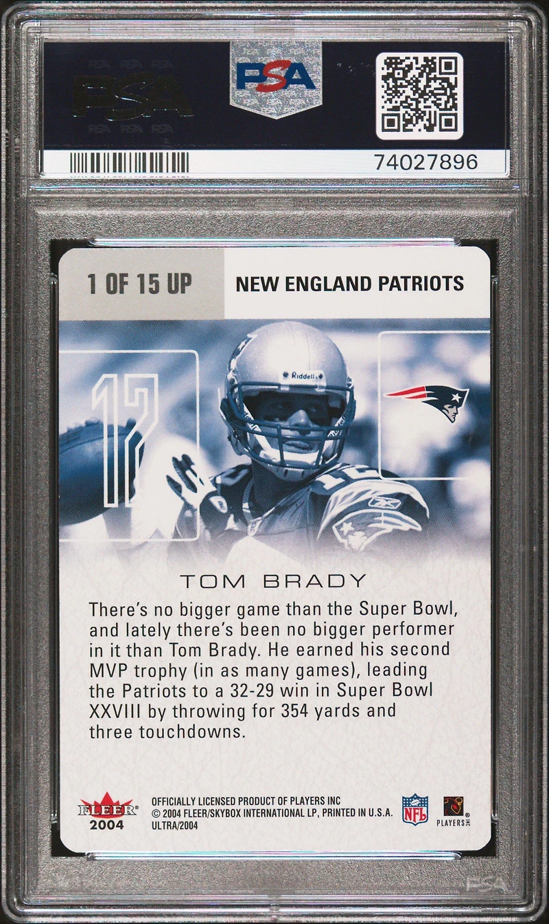 2004 Ultra Ultra Performers 1 Tom Brady Gold Die-cut PSA 10