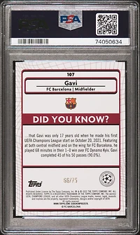 2021-2022 Topps Merlin Chrome Uefa League 107 Gavi Blue Refractor PSA 9