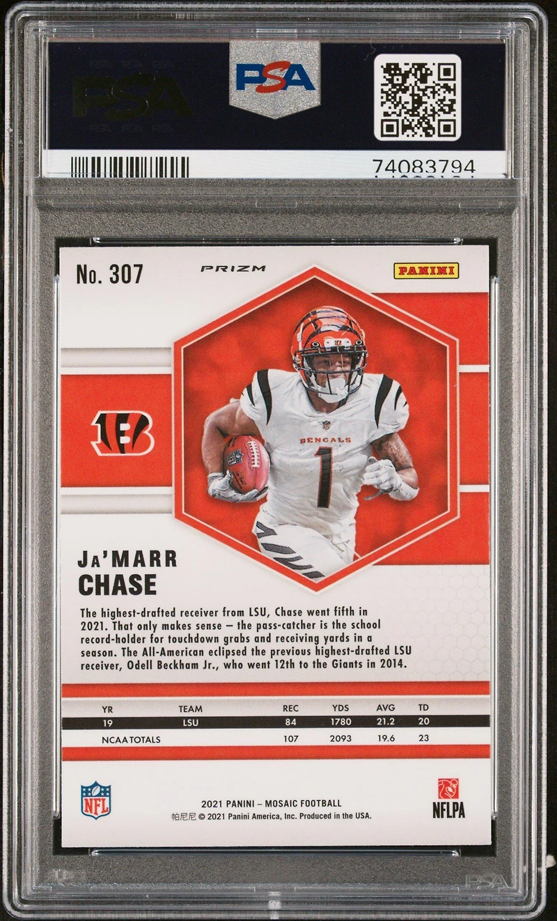 2021 Panini Mosaic 307 Ja'marr Chase Camo Pink PSA 10
