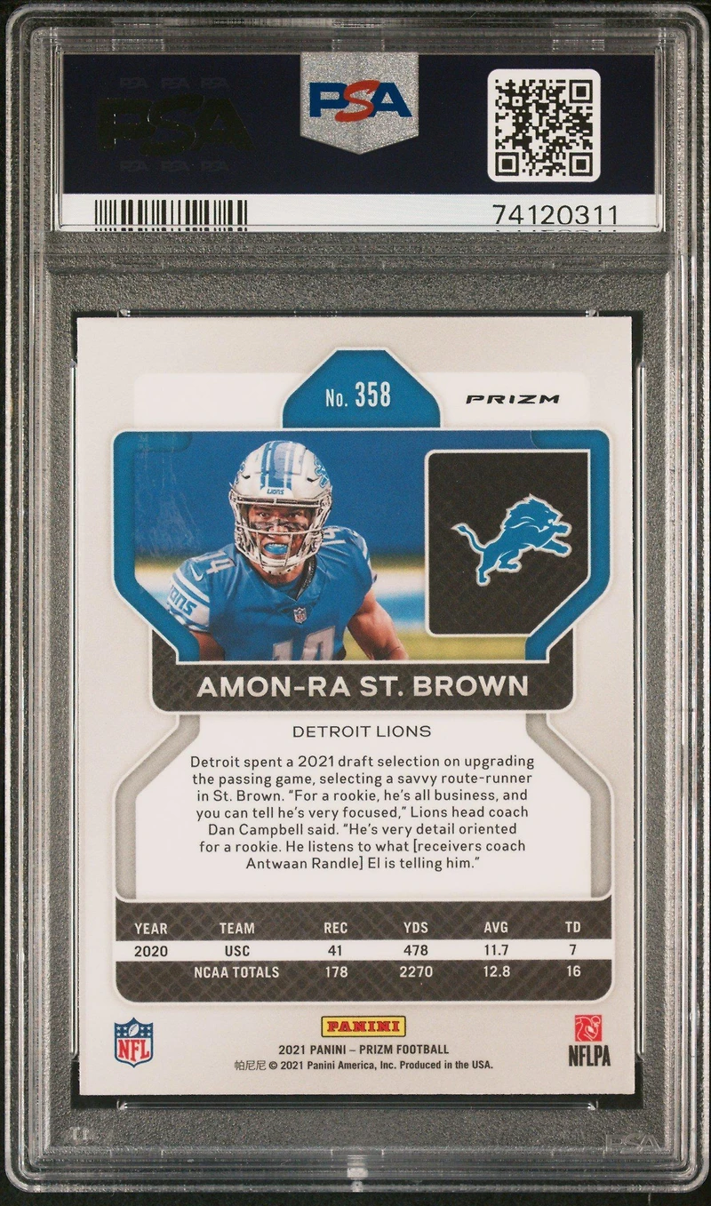 2021 Panini Prizm 358 Amon-ra St. Brown Lazer Prizm PSA 8
