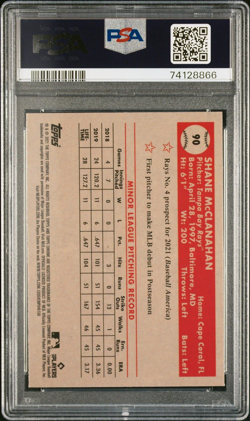 2021 Topps Chrome Platinum Anniversary 90 Shane Mcclanahan PSA 9