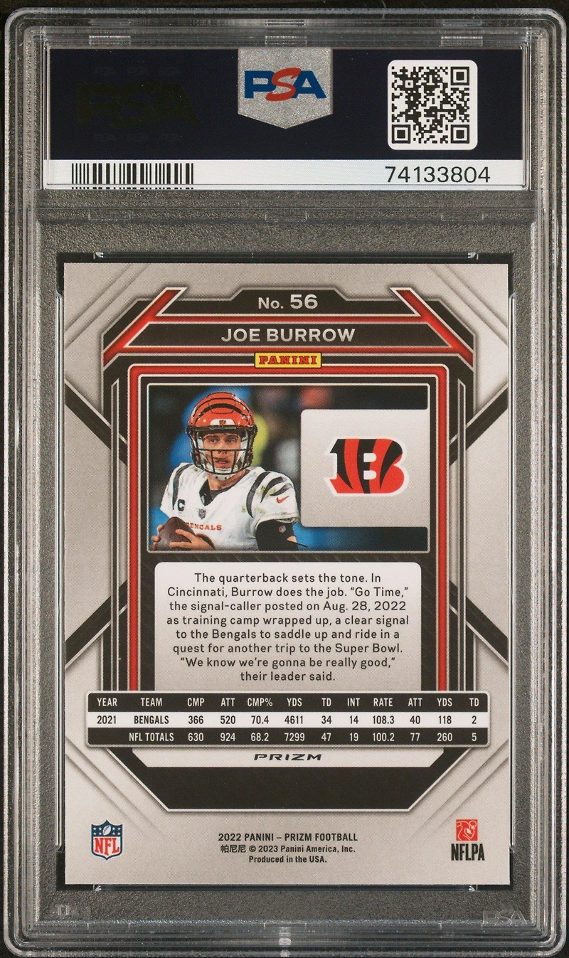2022 Panini Prizm 56 Joe Burrow Red/white/blue PSA 10