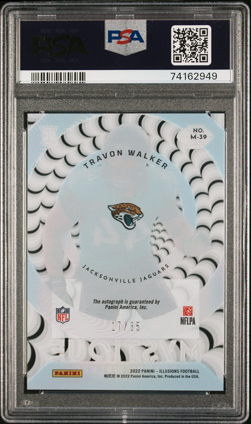 2022 Panini Illusions Mystique Autographs M39 Travon Walker Light Blue PSA 10