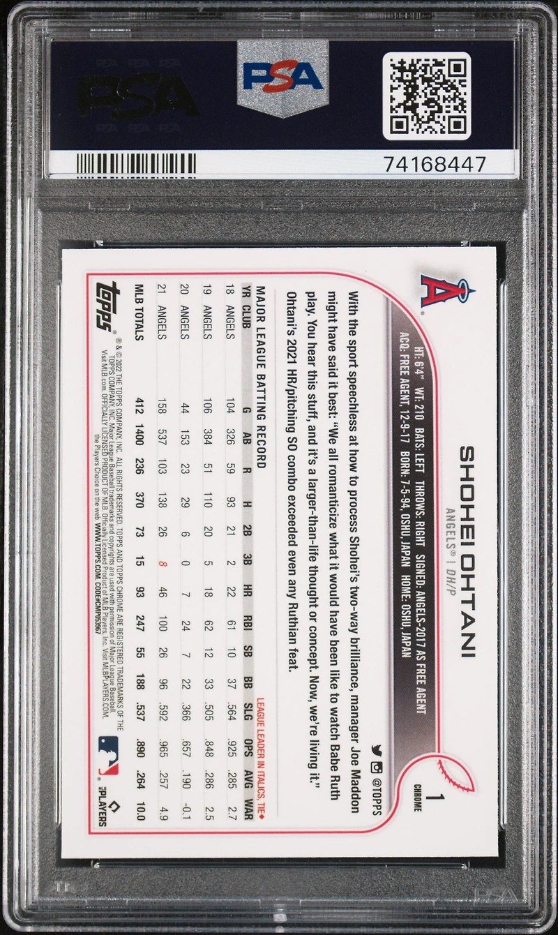 Topps Chrome 1 Shohei Ohtani Pink Refractor PSA
