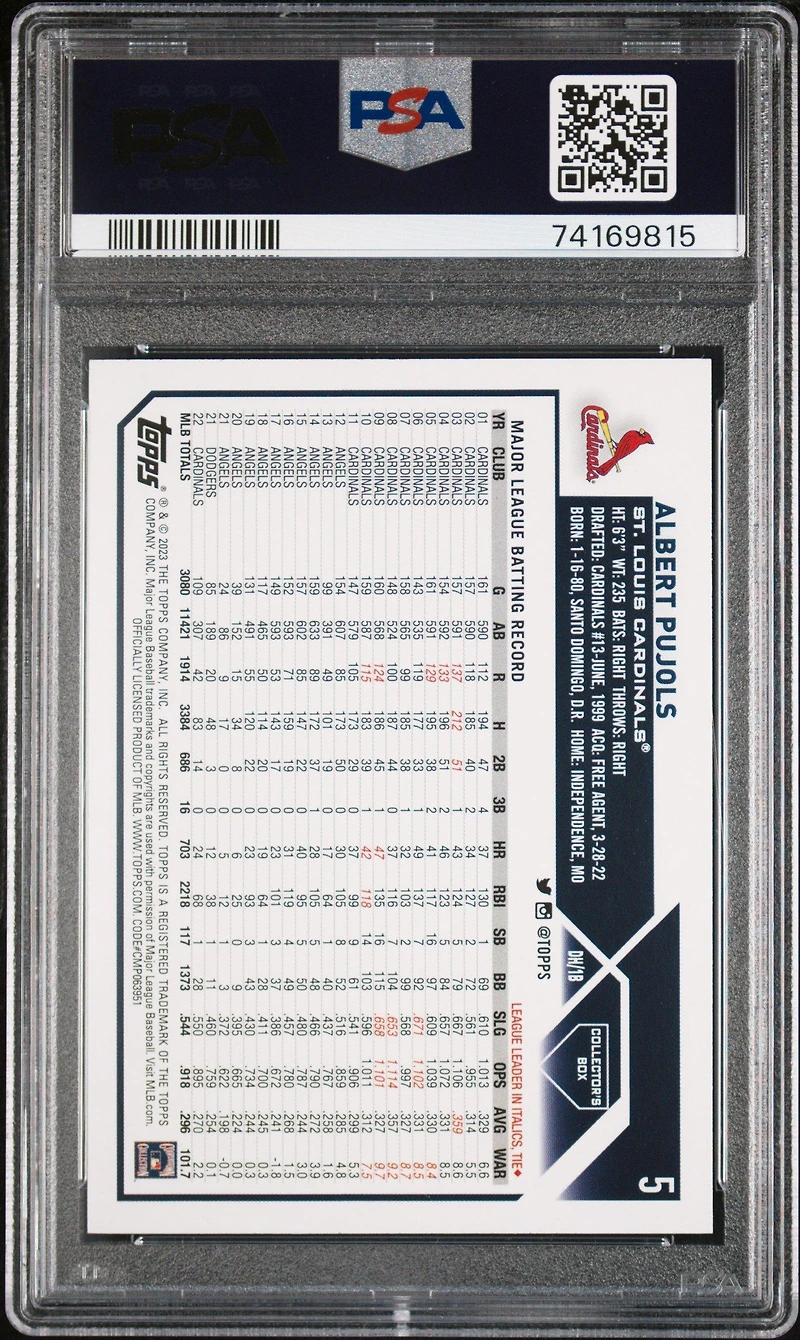 2023 Topps 5 Albert Pujols PSA 10