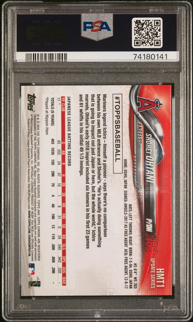 2018 Topps Chrome Update Hmt1 Shohei Ohtani PSA