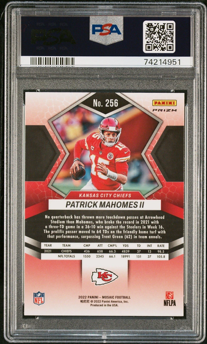 2022 Panini Mosaic 256 Patrick Mahomes Ii Camo Pink PSA 10