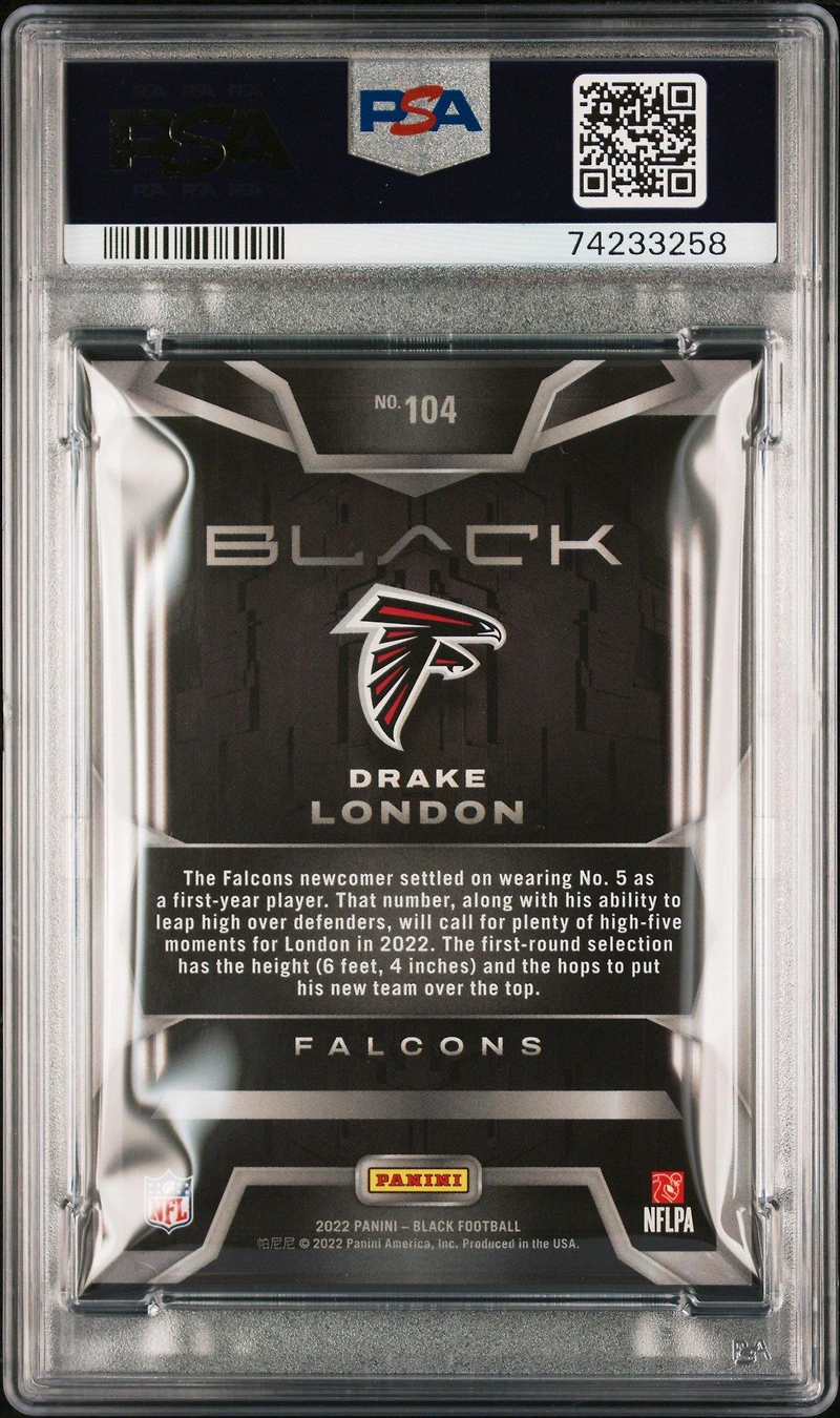 2022 Panini Black 104 Drake London Gold PSA 10