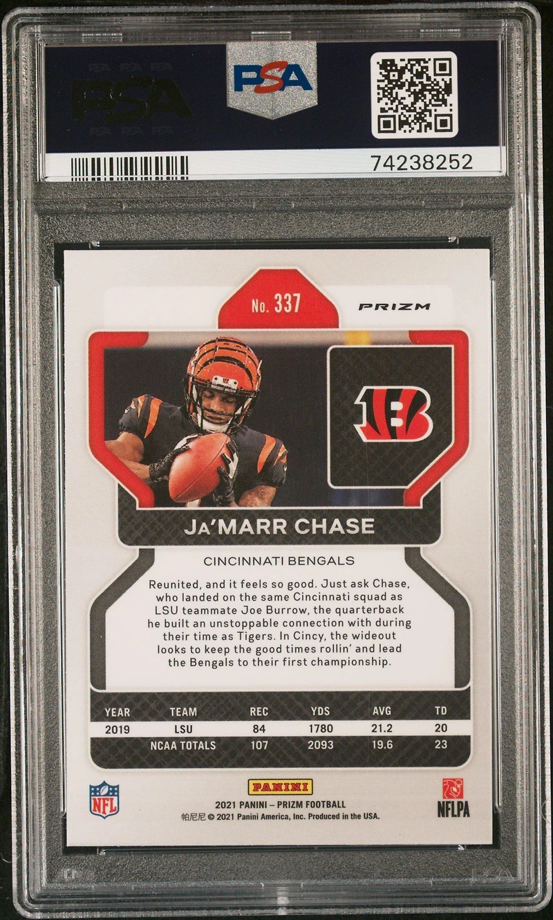 2021 Panini Prizm 337 Ja’marr Chase Silver Prizm PSA 9
