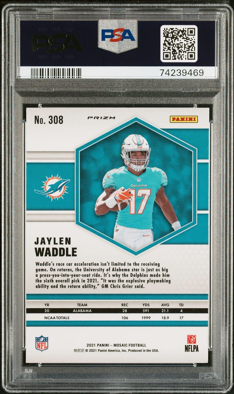 2021 Panini Mosaic 308 Jaylen Waddle Red Mosaic PSA 10