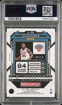 2022 Panini Prizm Monopoly 58 Julius Randle Purple Money Shimmer PSA 10
