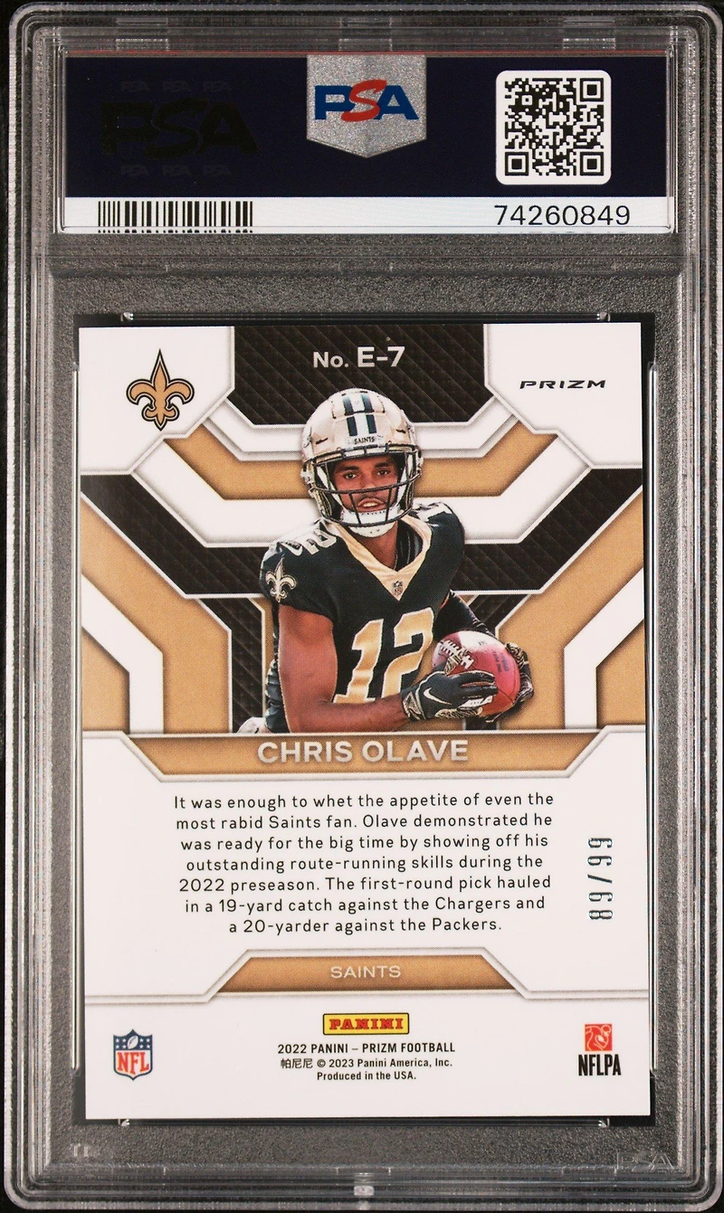 2022 Panini Prizm Emergent E7 Chris Olave Blue Ice PSA 10
