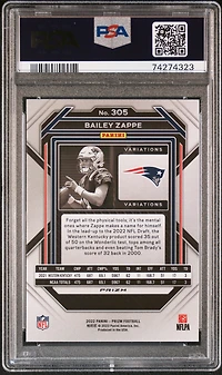 2022 Panini Prizm 305 Bailey Zappe Variation PSA 10