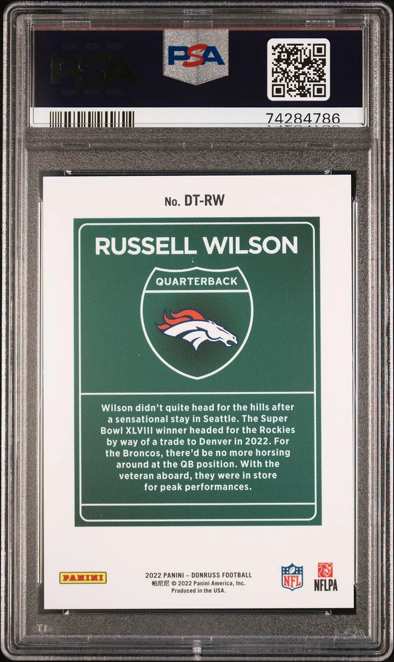 2022 Panini Donruss Downtown Dt-rw Russell Wilson PSA