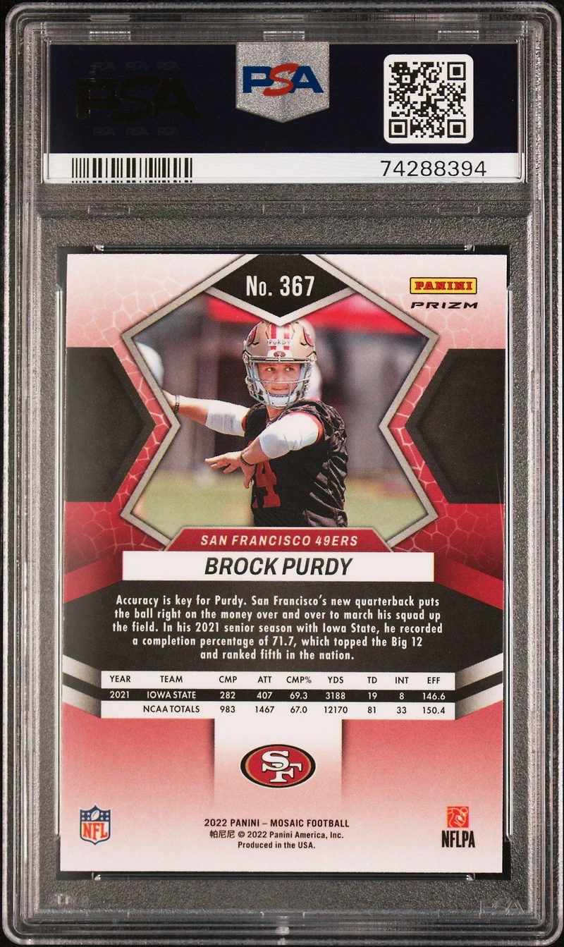 2022 Panini Mosaic 367 Brock Purdy Reactive Orange PSA