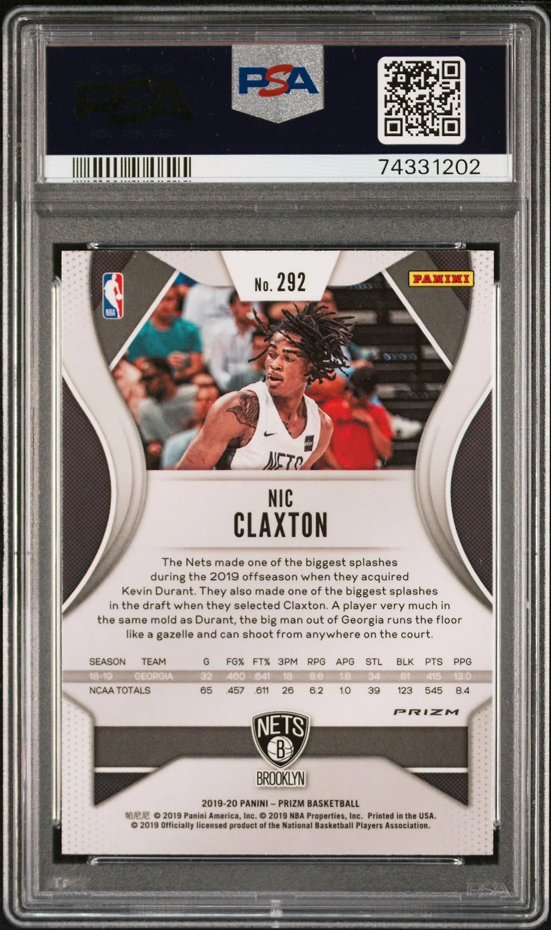 2019 Panini Prizm 292 Nic Claxton Red Ice PSA 9