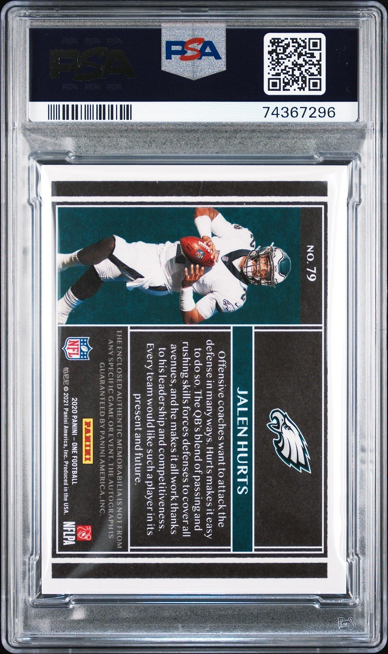 2020 Panini One 79 Jalen Hurts Quad Patch Autograph-blue PSA 9