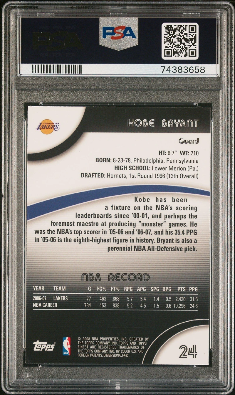 2007 Finest 24 Kobe Bryant PSA 9