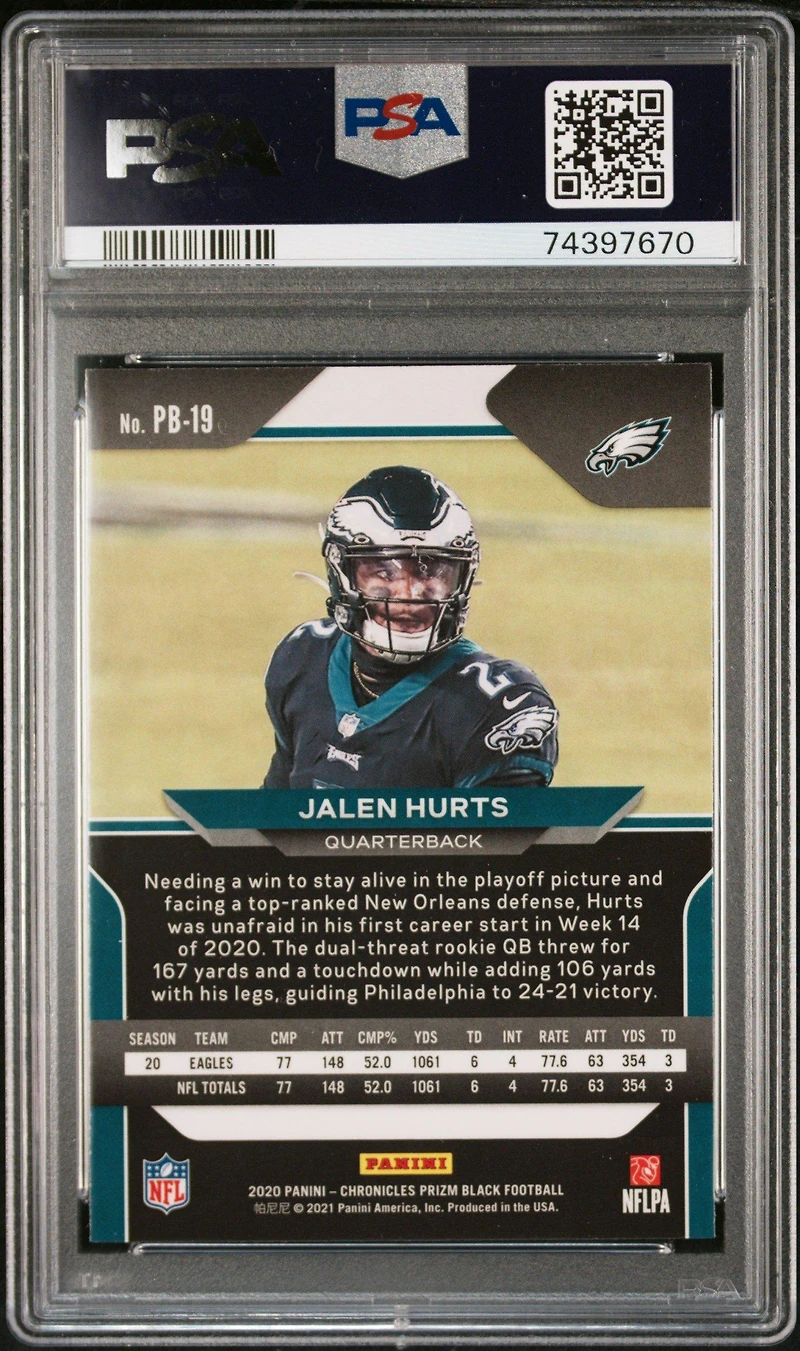 2020 Panini Chronicles Prizm Black Pb19 Jalen Hurts PSA