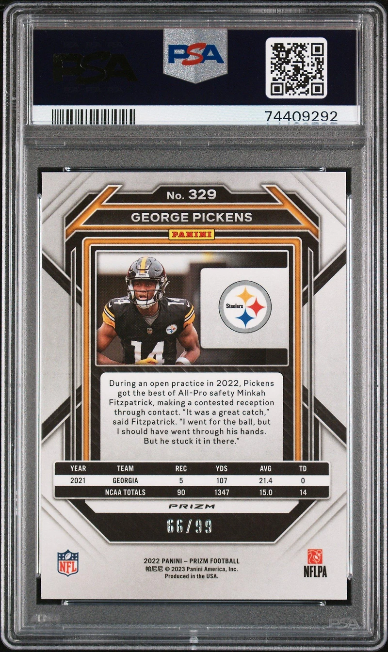 2022 Panini Prizm 329 George Pickens Ice PSA 10