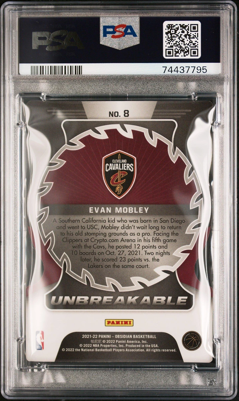 2021 Panini Obsidian Unbreakable 8 Evan Mobley PSA 9