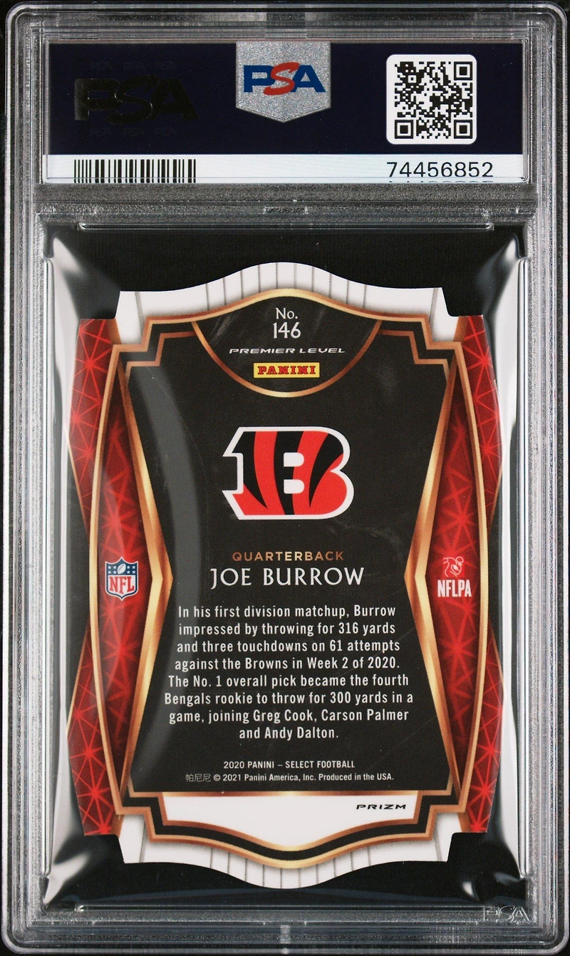 2020 Panini Select 146 Joe Burrow Die-cut Red Prizm PSA 9