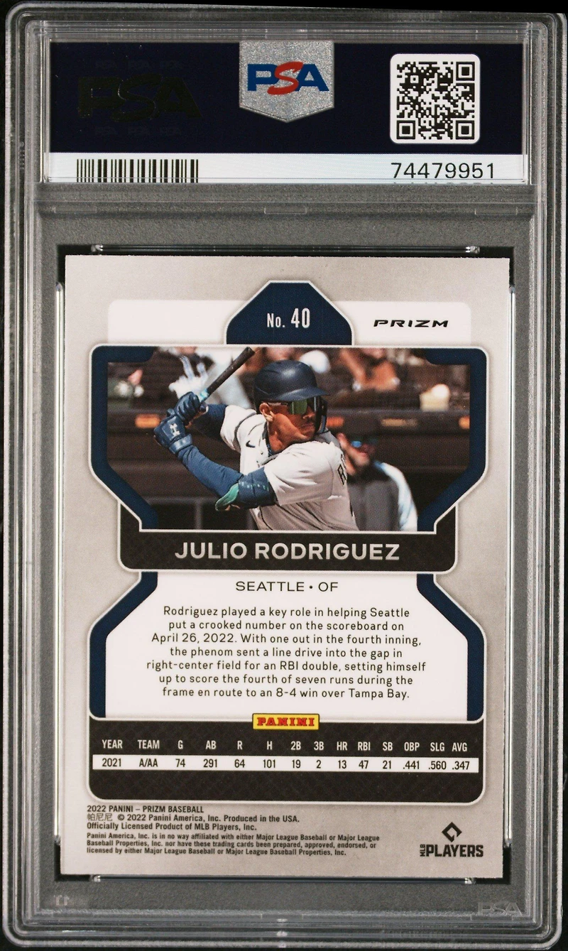 2022 Panini Prizm 40 Julio Rodriguez Red/white/blue Prizm PSA 10