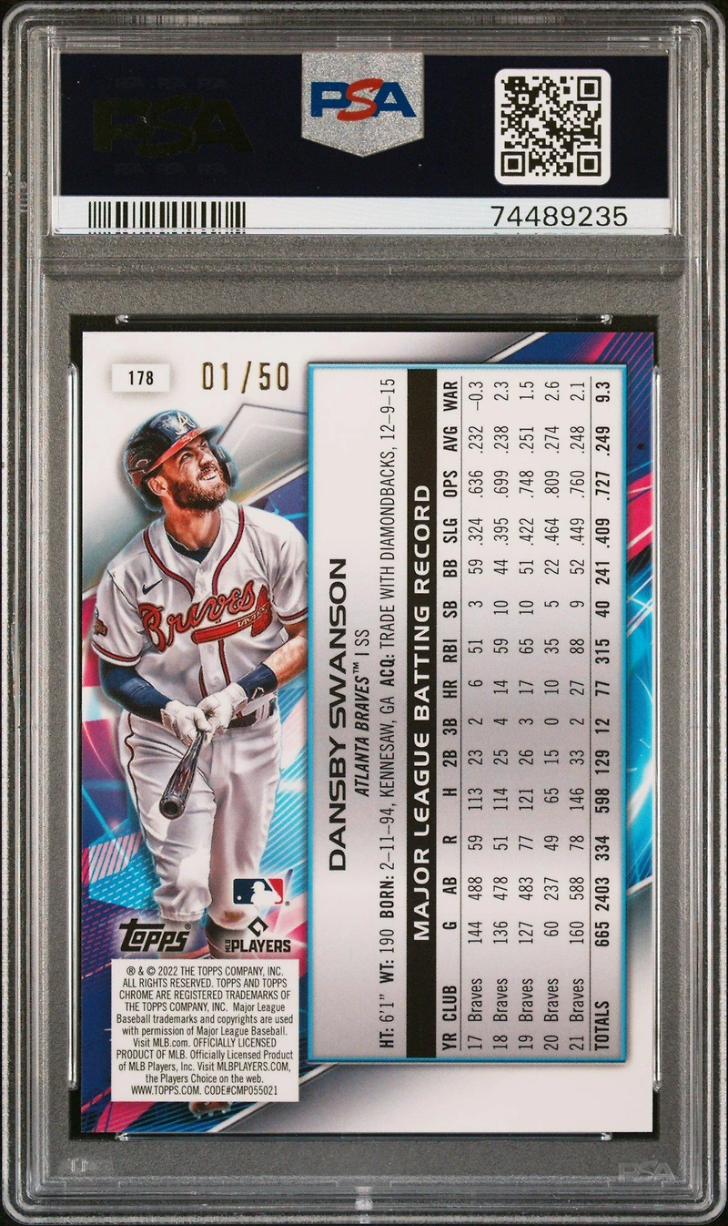 2022 Topps Cosmic Chrome 178 Dansby Swanson Gold Interstellar Refractor PSA 10