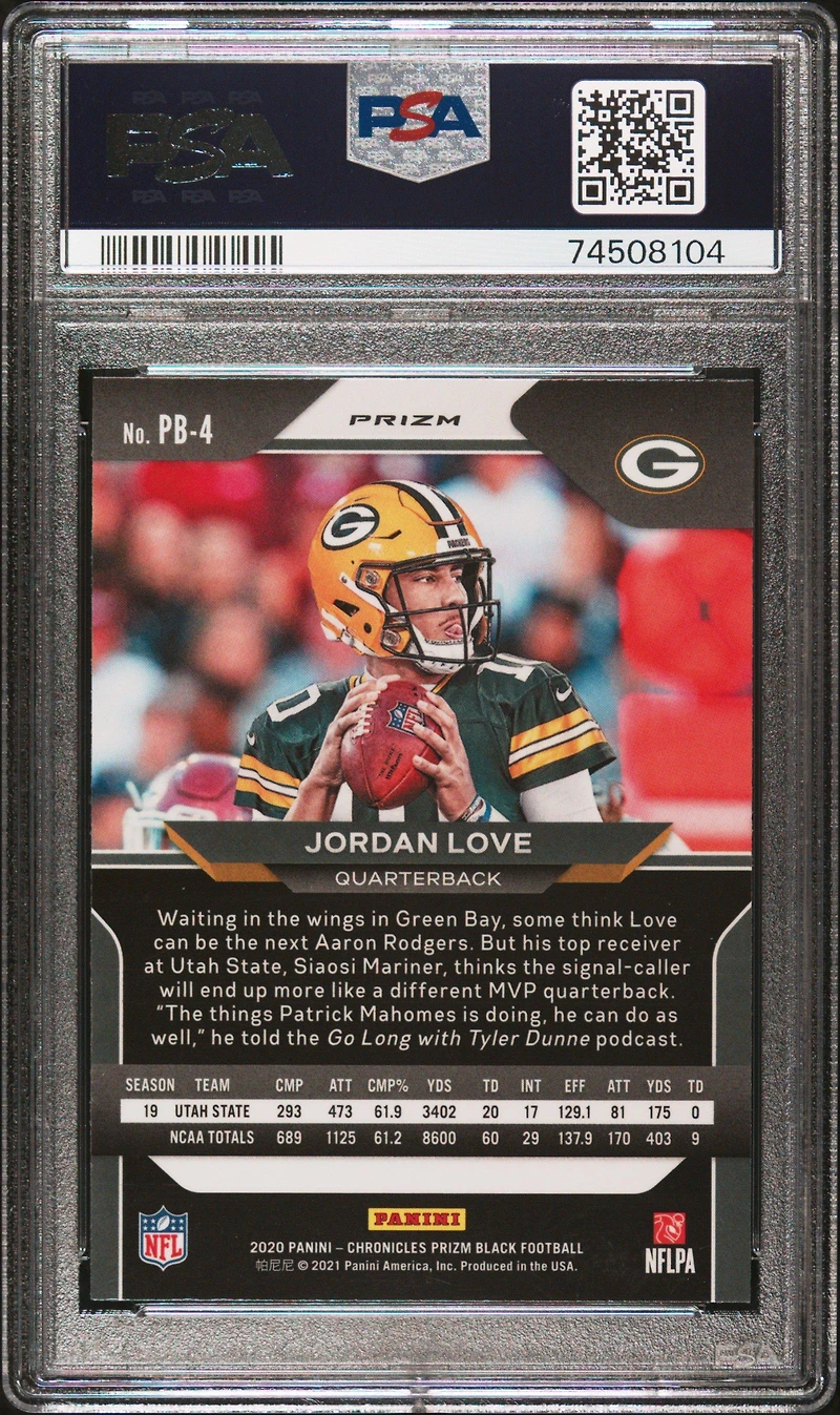 2020 Panini Chronicles Prizm Black Pb4 Jordan Love Silver PSA