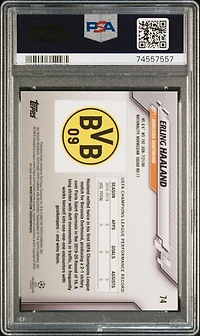 2019 Topps Chrome Uefa Champions League Sapphire Edition 74 Erling Haaland PSA 10