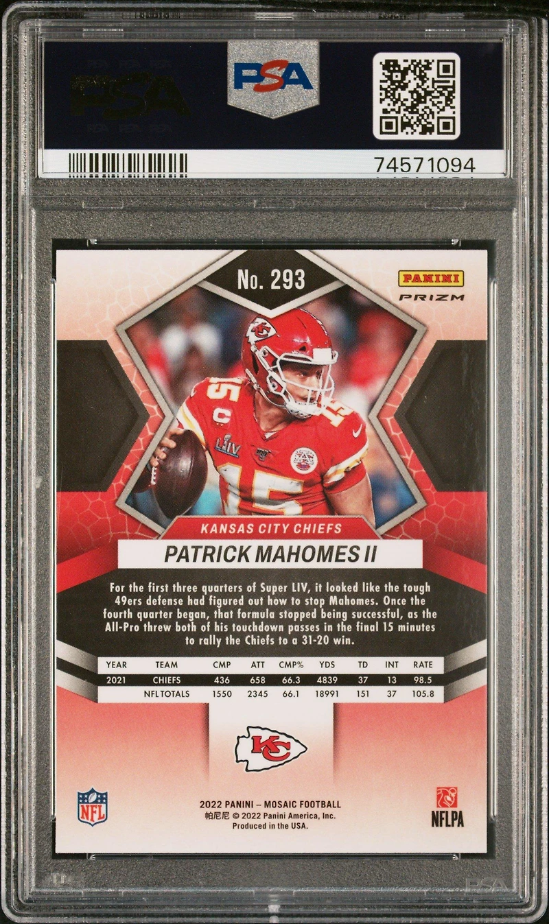 2022 Panini Mosaic 293 Patrick Mahomes Ii Reactive Orange PSA 10