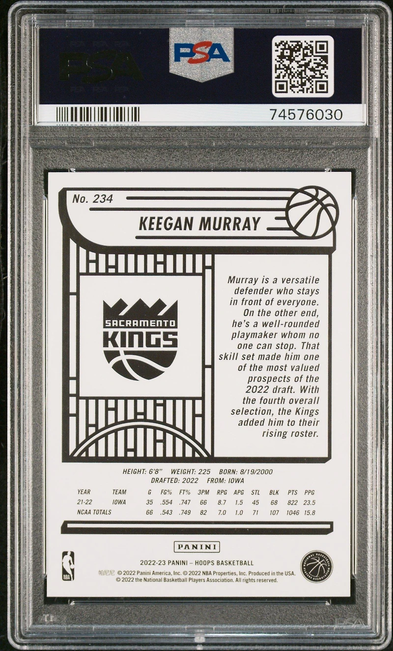2022 Panini Nba Hoops 234 Keegan Murray PSA 10
