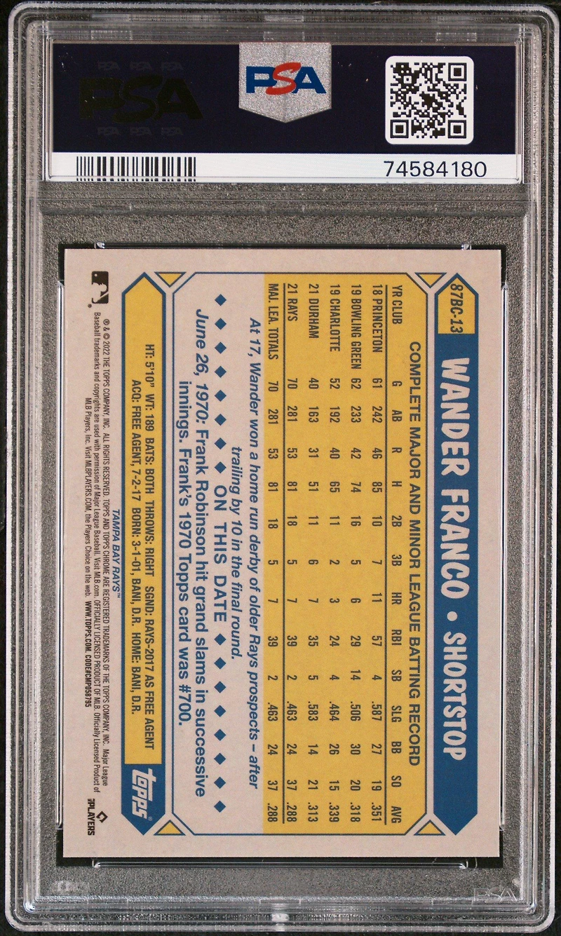 2022 Topps Chrome Ben Baller 1987 Topps 13 Wander Franco PSA 10