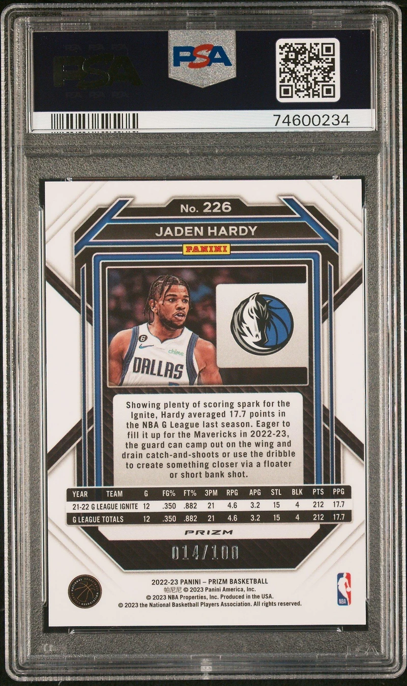 2022 Panini Prizm 226 Jaden Hardy Red Fast Break PSA 10