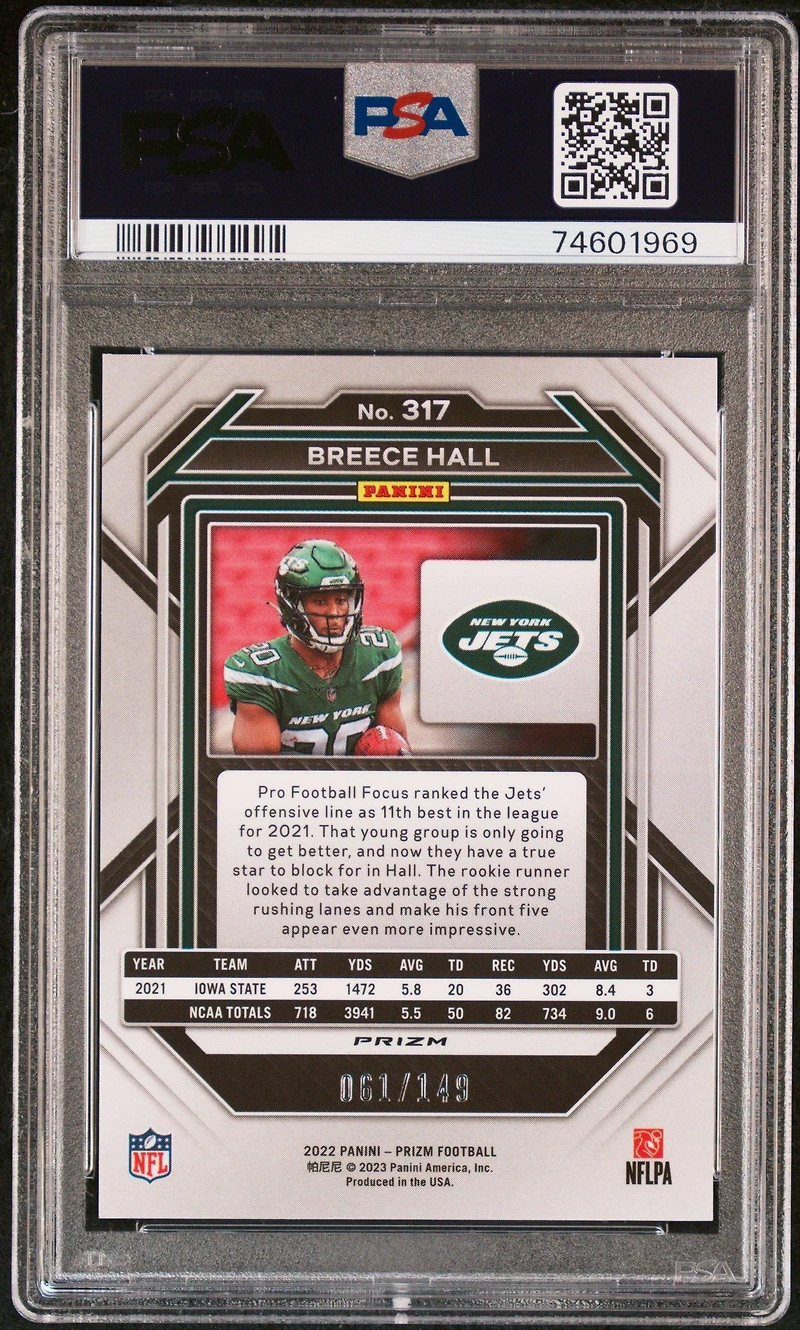 2022 Panini Prizm 317 Breece Hall Red Wave PSA 9