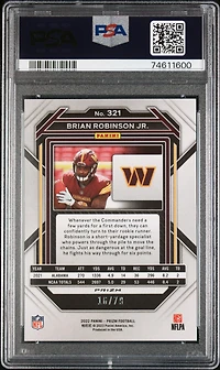2022 Panini Prizm 321 Brian Robinson Jr No Huddle Blue PSA 10