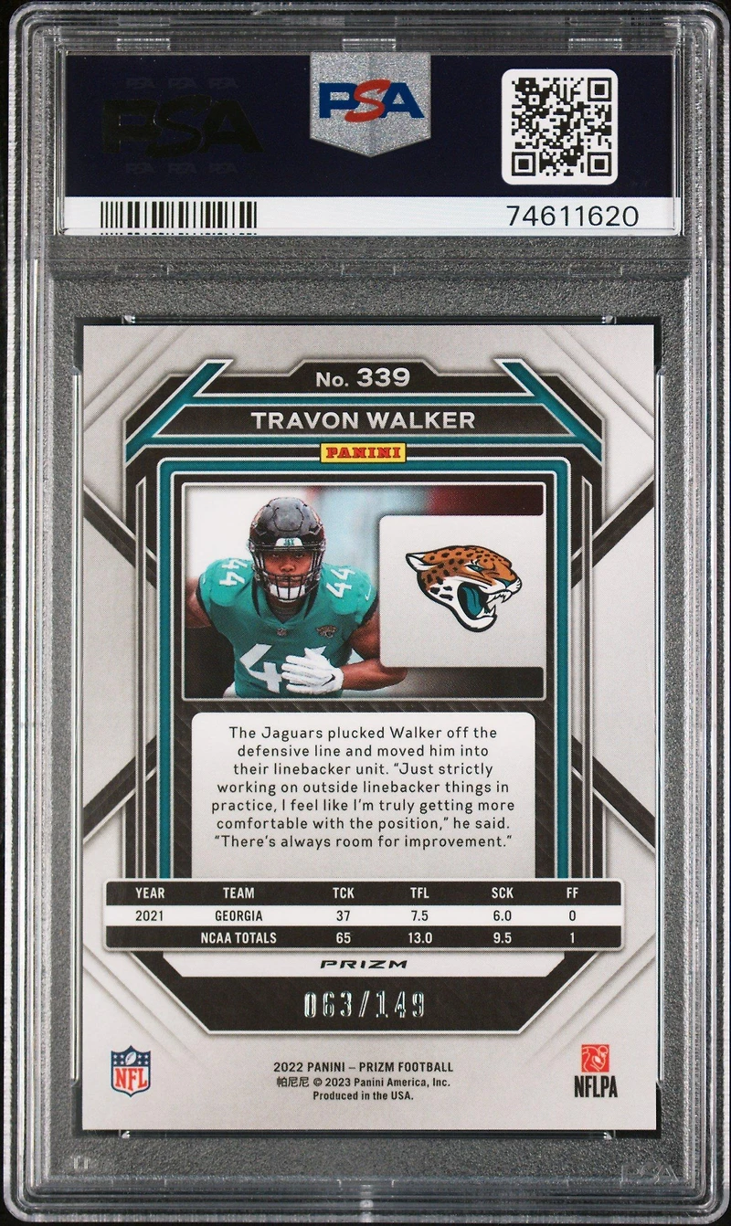 2022 Panini Prizm 339 Travon Walker Red Wave PSA 10
