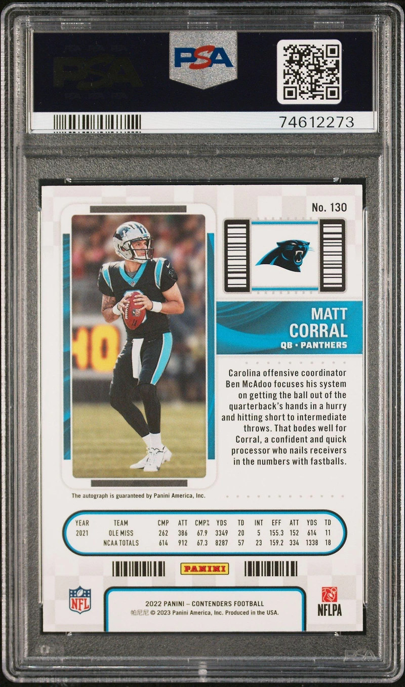 2022 Panini Contenders 130 Matt Corral Autograph PSA 10