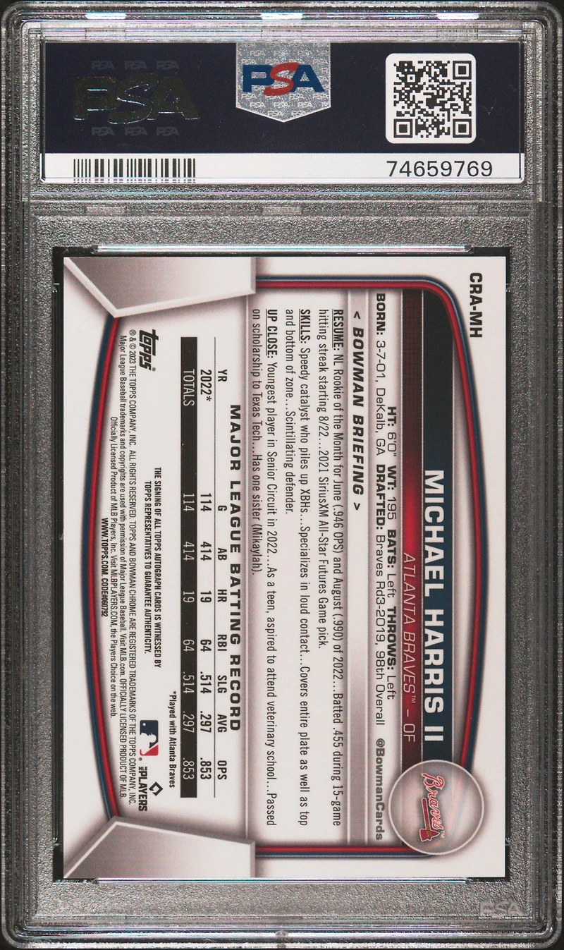 2023 Bowman Chrome Rookie Autographs Cramh Michael Harris Ii PSA 10