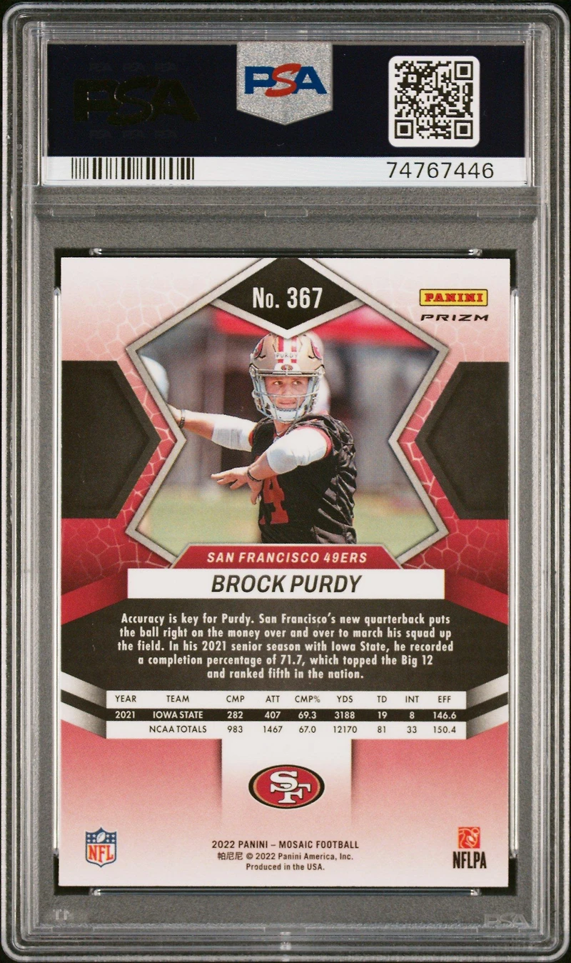 2022 Panini Mosaic 367 Brock Purdy Camo Pink PSA 10
