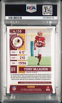 2019 Panini Contenders Optic 138 Terry Mclaurin Autograph PSA 10