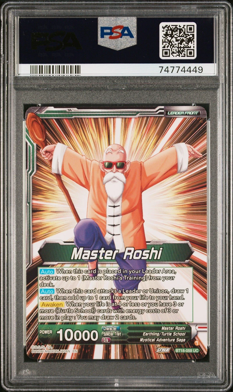 2022 Dragon Ball Super Card Game Series 18 Dawn Of The Z-legends Bt18-059 Master Roshi/son Goku, Krillin, Yamcha, & Master Roshi, Reunited Pre-release PSA 10