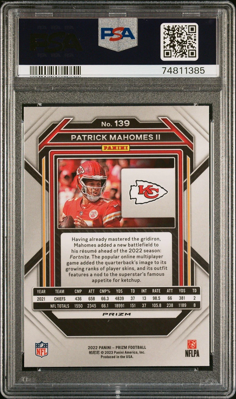2022 Panini Prizm 139 Patrick Mahomes Ii Green Prizm PSA 9