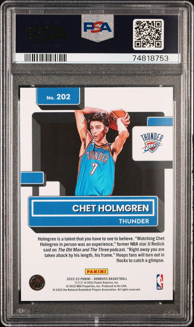 2022 Panini Donruss 202 Chet Holmgren PSA 10