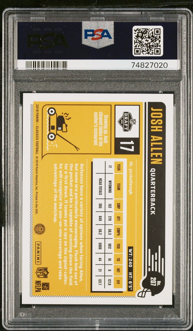2018 Panini Classics 207 Josh Allen PSA 10