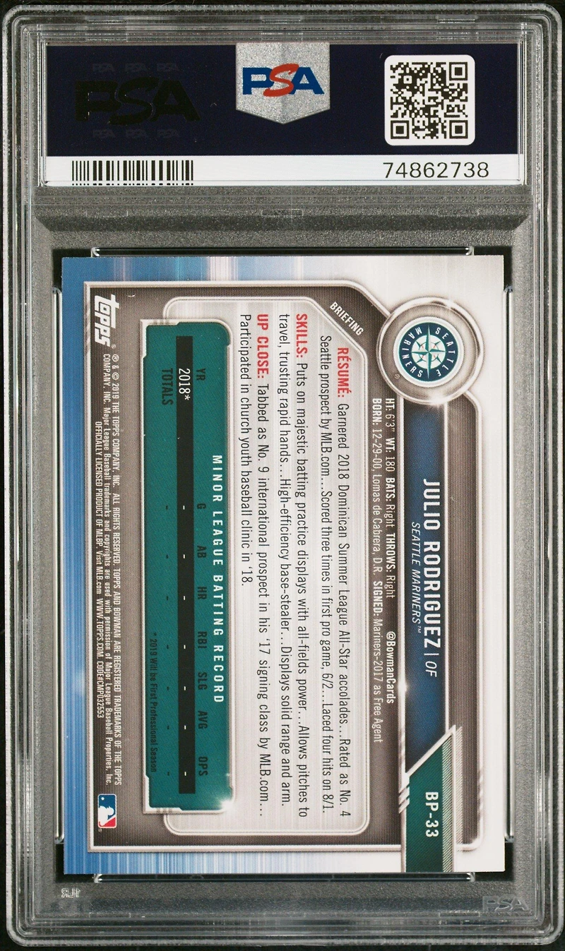 2019 Bowman Paper Prospects Bp33 Julio Rodriguez PSA 10