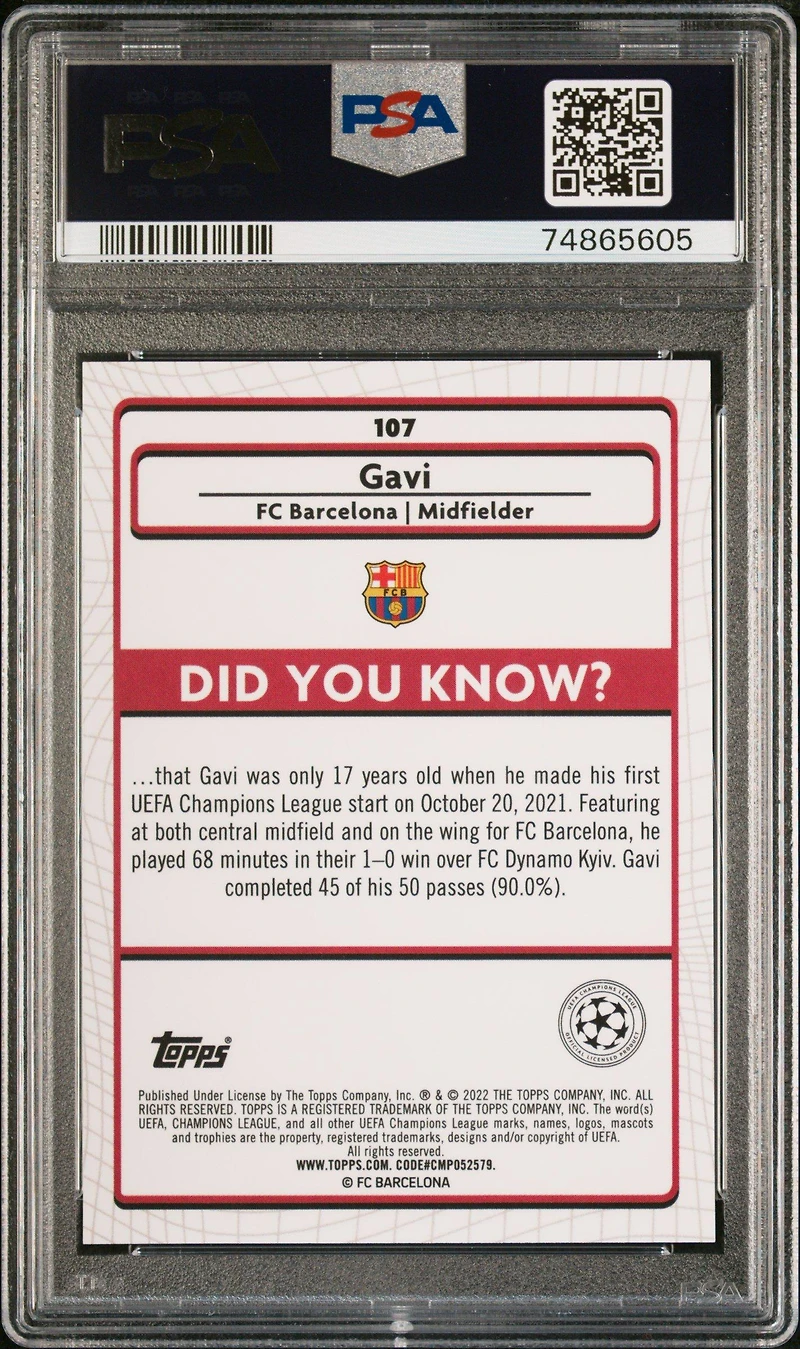 2021-2022 Topps Merlin Chrome Uefa League 107 Gavi PSA 10