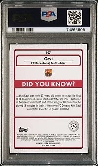 2021-2022 Topps Merlin Chrome Uefa League 107 Gavi PSA 10