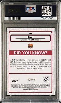 2021-2022 Topps Merlin Chrome Uefa League 107 Gavi Aqua Refractor PSA 9