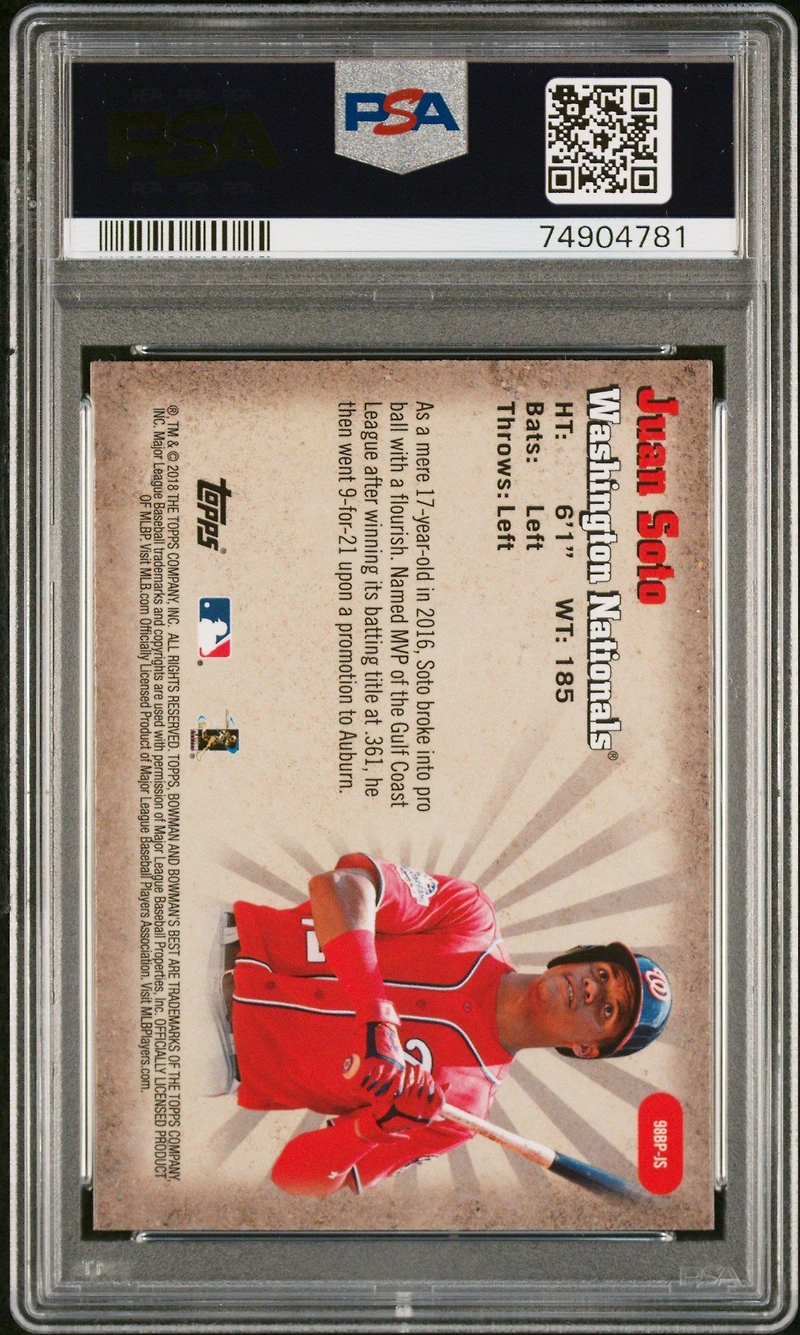 2018 Bowman's Best 1998 Best Performers Js Juan Soto PSA 10